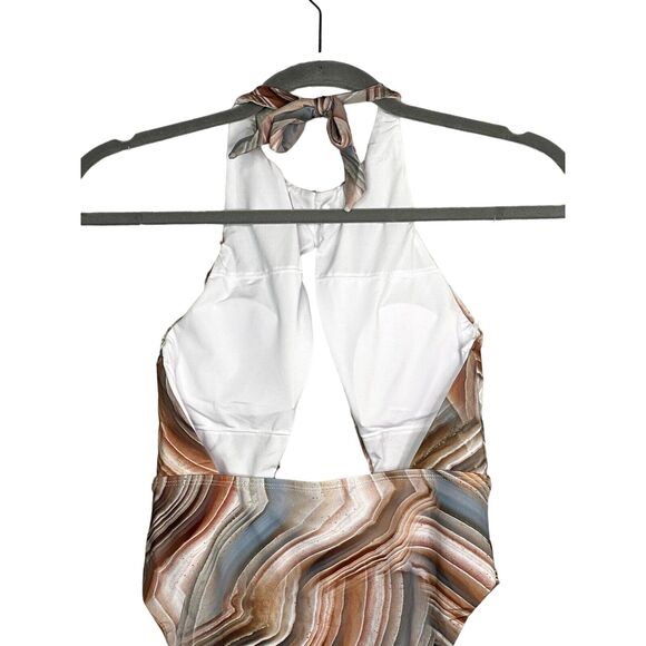 NWT Helen Owen Byblos Cutout Halter Cheeky High Cut One Piece Swim L Sandstone - Picture 10 of 15